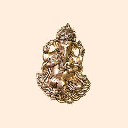 Handcrafted Brass Ganesha Face for 10 Inch front view – pure brass handcrafted India