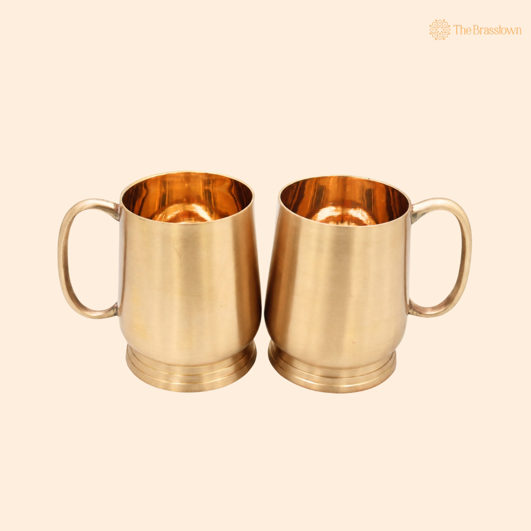 Handcrafted Brass Glass Set of 2 – Traditional Peetal Water Vessel for Pooja, Dining, Home Décor &amp; Gifting 4.5 Inch