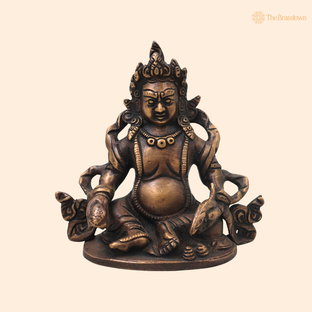 Brass Kubera Idol – Handcrafted Vaishravana Murti for Vastu, Pooja, Home Mandir, Décor &amp; Spiritual Gifting 4.5 Inch