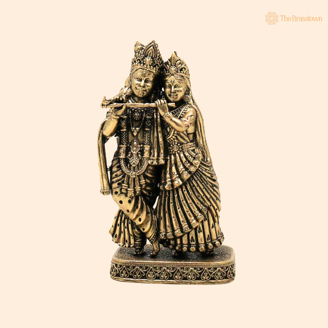 Brass Radha Krishna Idol 4.5 Inch front view – pure brass handcrafted India
