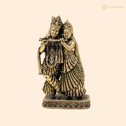 Brass Radha Krishna Idol 4.5 Inch front view – pure brass handcrafted India