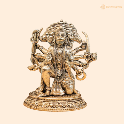 Brass Panchmukhi Hanuman Idol 3 Inch front view – pure brass handcrafted India