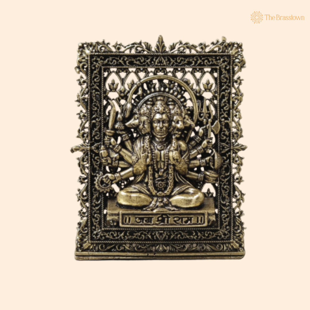 Brass Panchmukhi Hanuman Idol – Fine Handcrafted Bajrangbali Murti for Car Dashboard, Home Mandir, Pooja &amp; Spiritual Protection 3 Inch
