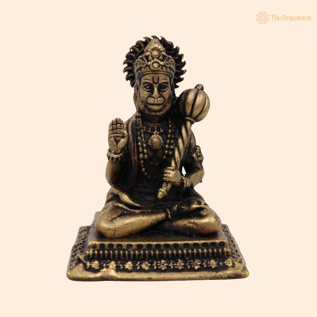 Brass Sitting Hanuman Idol 1.5 Inch front view – pure brass handcrafted India