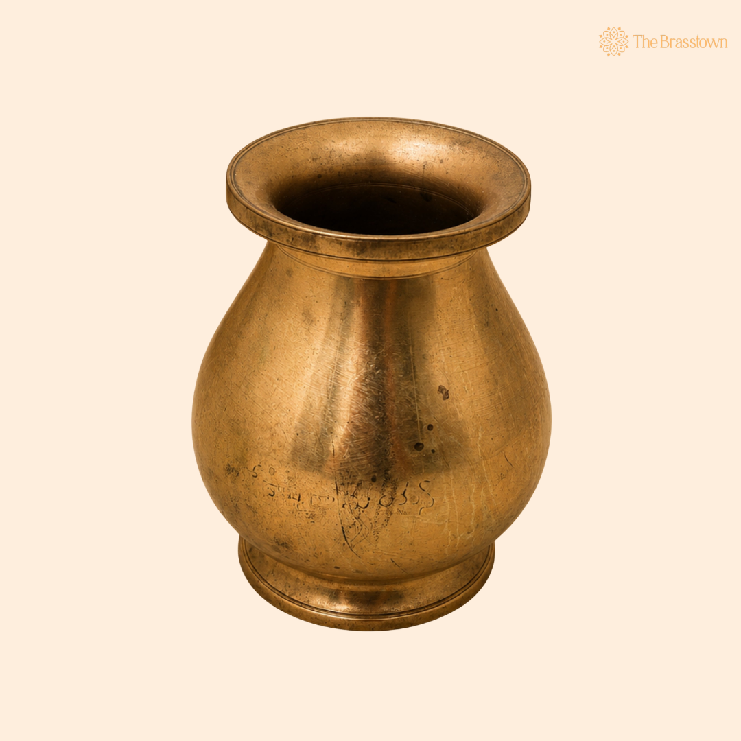 Handcrafted Brass Lota Kalash Jal Patra For Pooja – Traditional Pital Gangajali Kamandal for Puja, Ganga Jal Storage, Rishi Muni Kalash &amp; Hindu Rituals 5 Inch