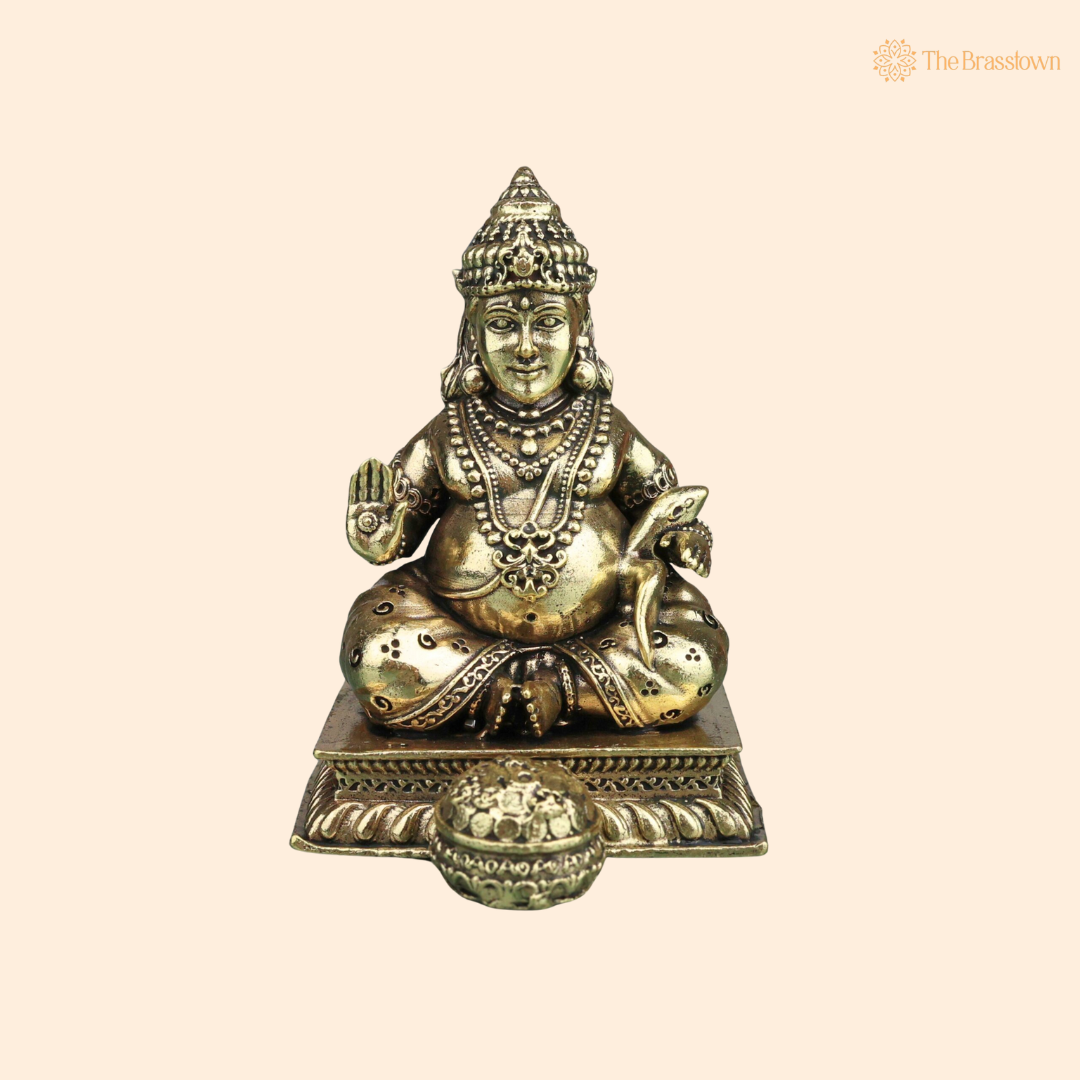 Brass Kubera Idol 3 Inch front view – pure brass handcrafted India