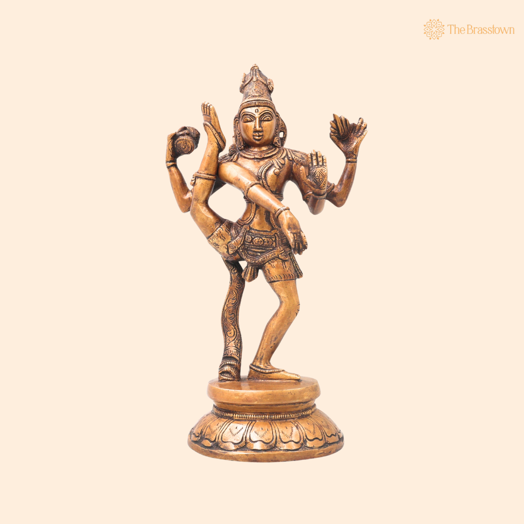 Brass Nataraja Sculpture – Handcrafted Chola Style Dancing Shiva Idol for Pooja, Home Mandir, Temple Décor &amp; Spiritual Gifting 12.5 Inch