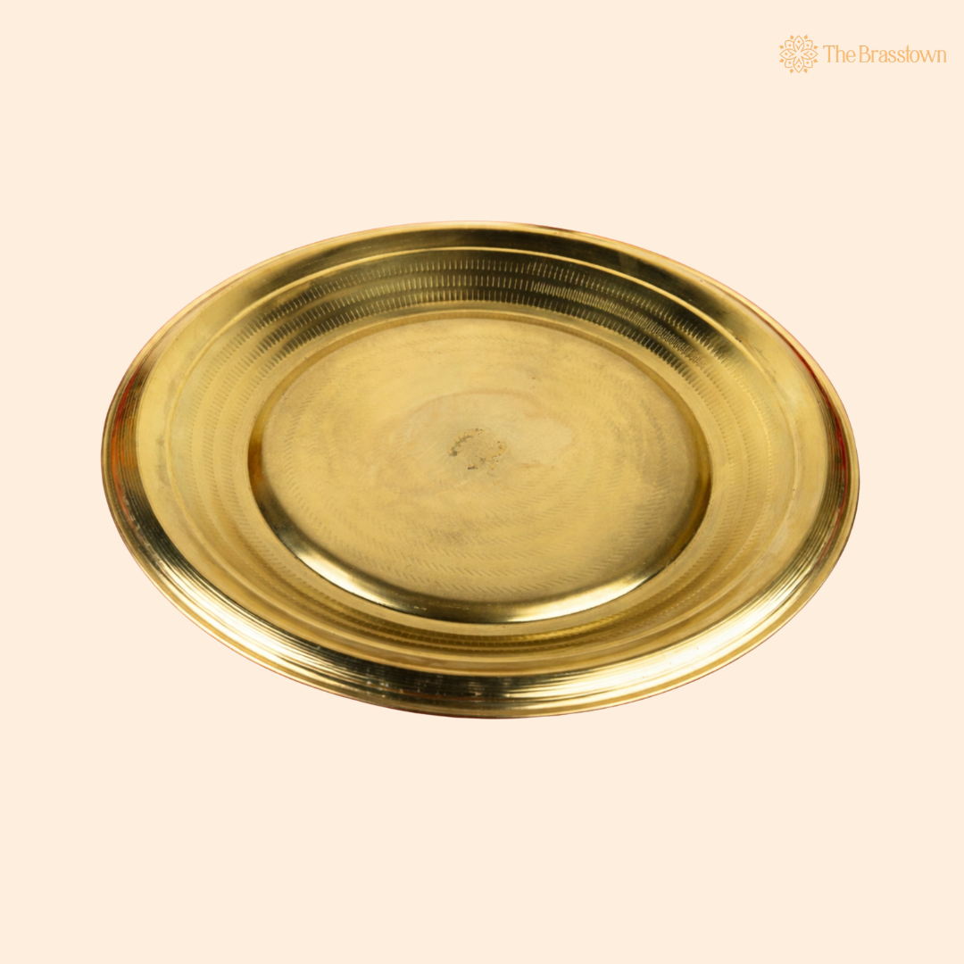 Brass Plate Heavy Pure Peetal Thali Pooja Aarti for Mandir – Peetal Pooja Plate (Pital Puja Thambalam) for Hindu Worship &amp; Temple Rituals 1.5 Inch