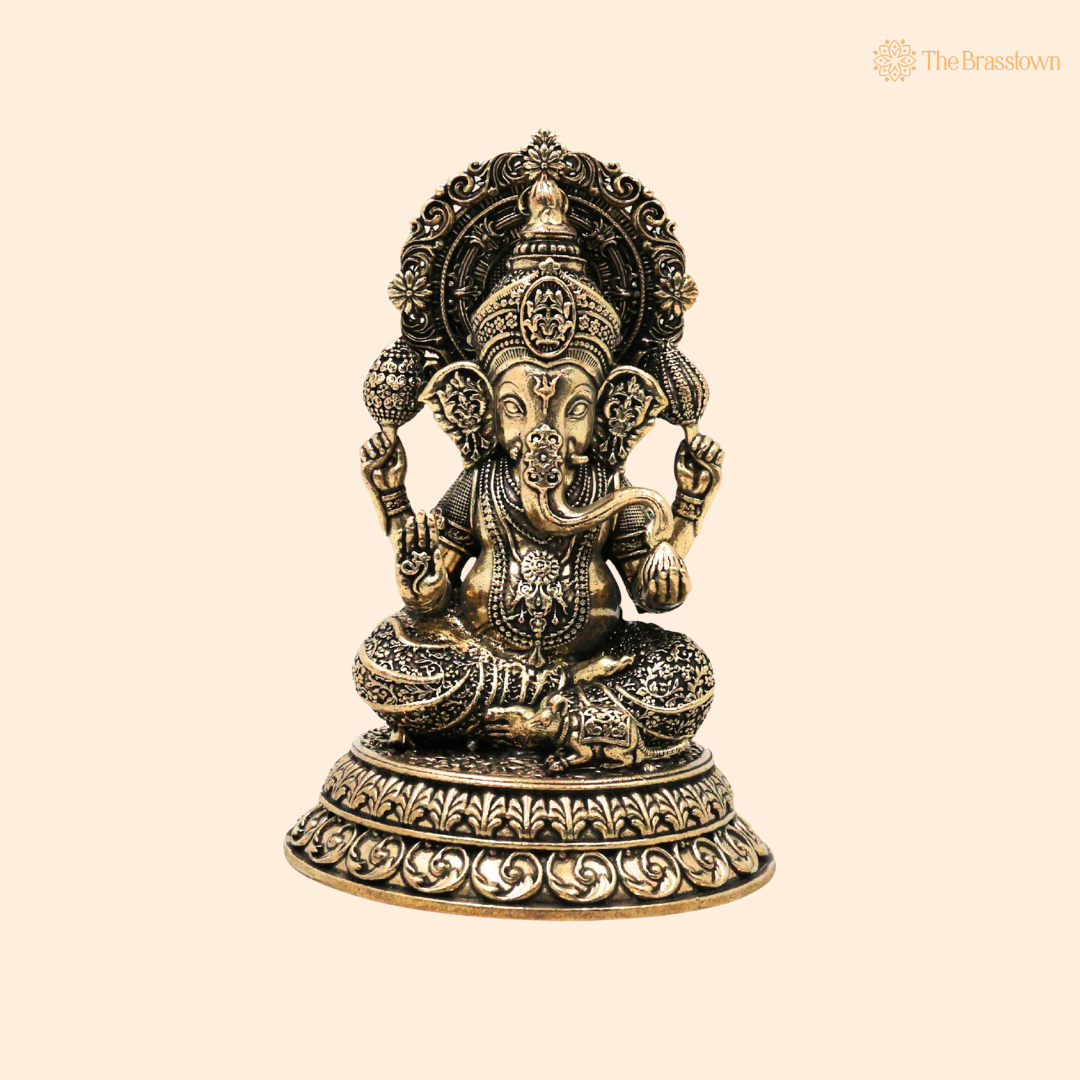 Brass Ganesha Idol 5.5 Inch front view – pure brass handcrafted India