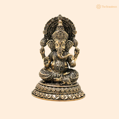 Brass Ganesha Idol 5.5 Inch front view – pure brass handcrafted India