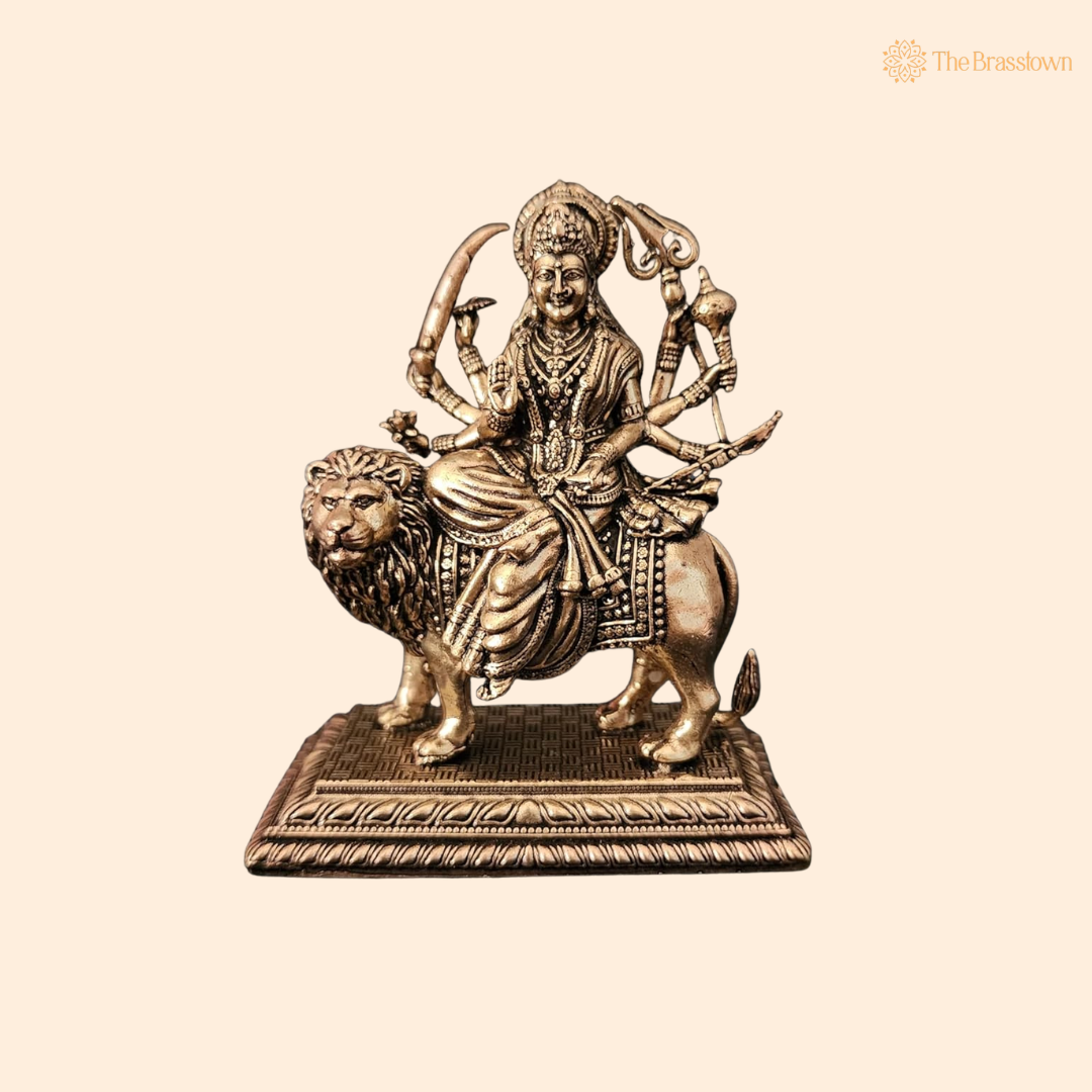 Brass Durga Idol 3.5 Inch front view – pure brass handcrafted India
