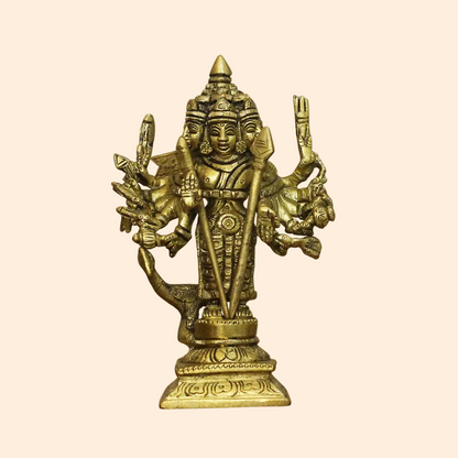 Handcrafted Brass Lord Murugan with Peacock Idol – Kartikeya Subramanya Murti for Home Temple, Pooja &amp; Divine Protection 6 Inch
