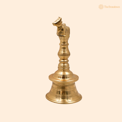 Brass Nandi Bull Bell Ghanti – Sacred Nandikeshwara Peetal Pooja Bell for Home Mandir, Temple &amp; Spiritual Décor 6.5 Inch