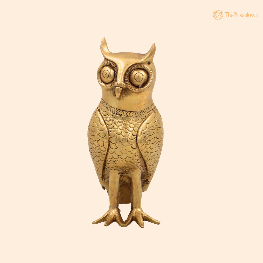 Brass Owl Idol for vastu – Decorative Owl Statue for Home Décor &amp; Spiritual Spaces 8 Inch
