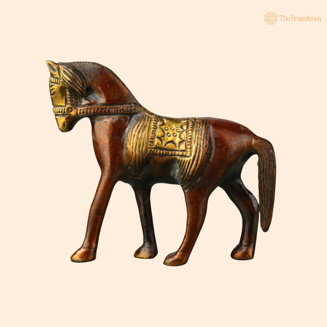 Premium Brass Horse Idol 3.5 Inch front view – pure brass handcrafted India