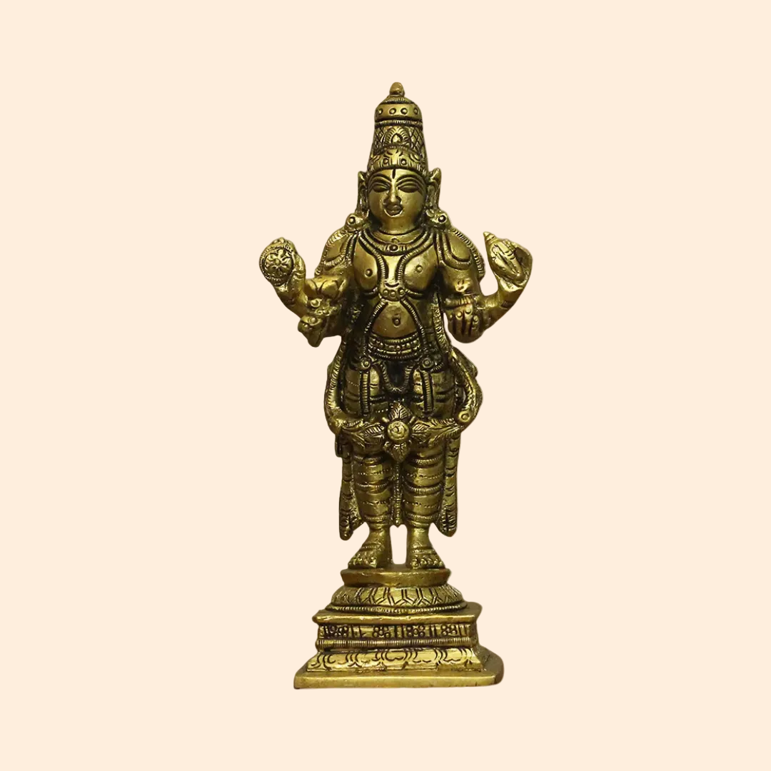 Handcrafted Brass Dattatreya Idol 6.5 Inch front view – pure brass handcrafted India