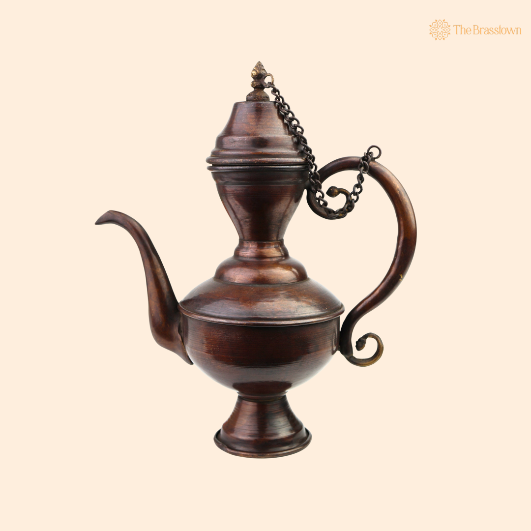 Handmade Brass Peetal Kettle Idol – Traditional Vintage Tea Pot Surahi for Home Décor, Collectibles &amp; Gifting 9 Inch