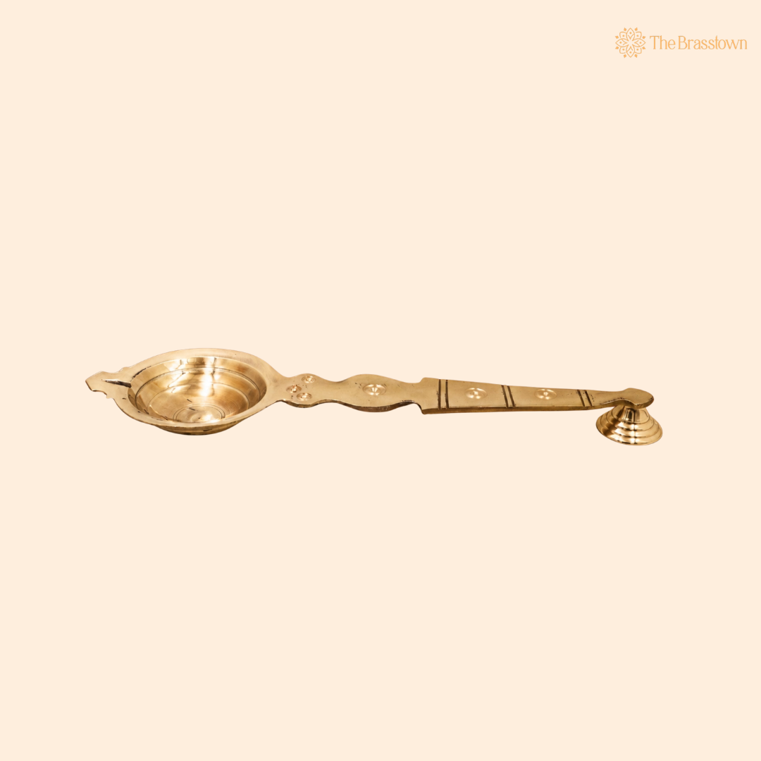 Brass Aarti Burner Kapoor Dani – Traditional Camphor Lamp, Karpoora Harathi Deepam for Pooja, Aarti &amp; Temple Rituals 12 Inch