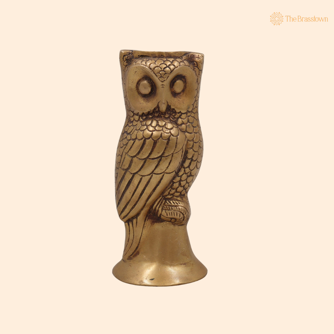 Handcrafted Brass Owl Idol for vastu – Decorative Owl Statue for Home Décor &amp; Spiritual Spaces 7 Inch