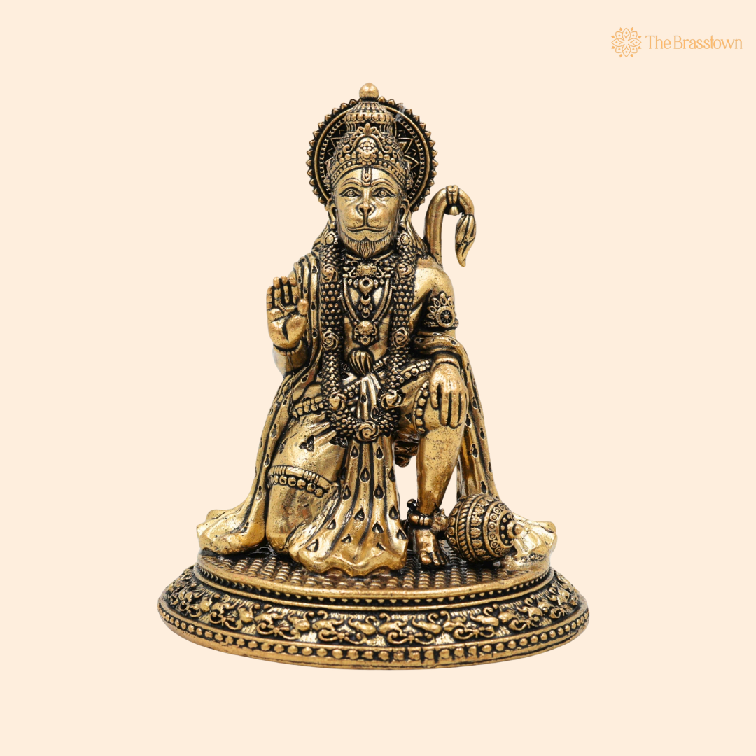 Brass Hanuman Idol 4.5 Inch front view – pure brass handcrafted India