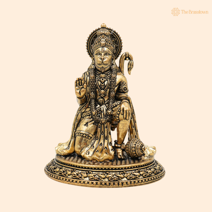 Brass Hanuman Idol 4.5 Inch front view – pure brass handcrafted India