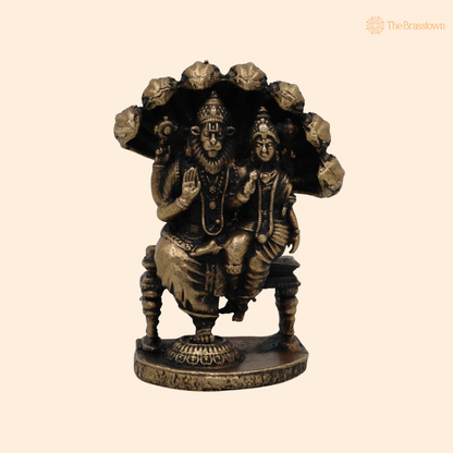 Brass Lakshmi Narasimha Idol with Naag – Laxmi Narasimha Murti, Peetal Narasimha Vigraham for Puja, Home Mandir &amp; Spiritual Décor with 2.5 Inch