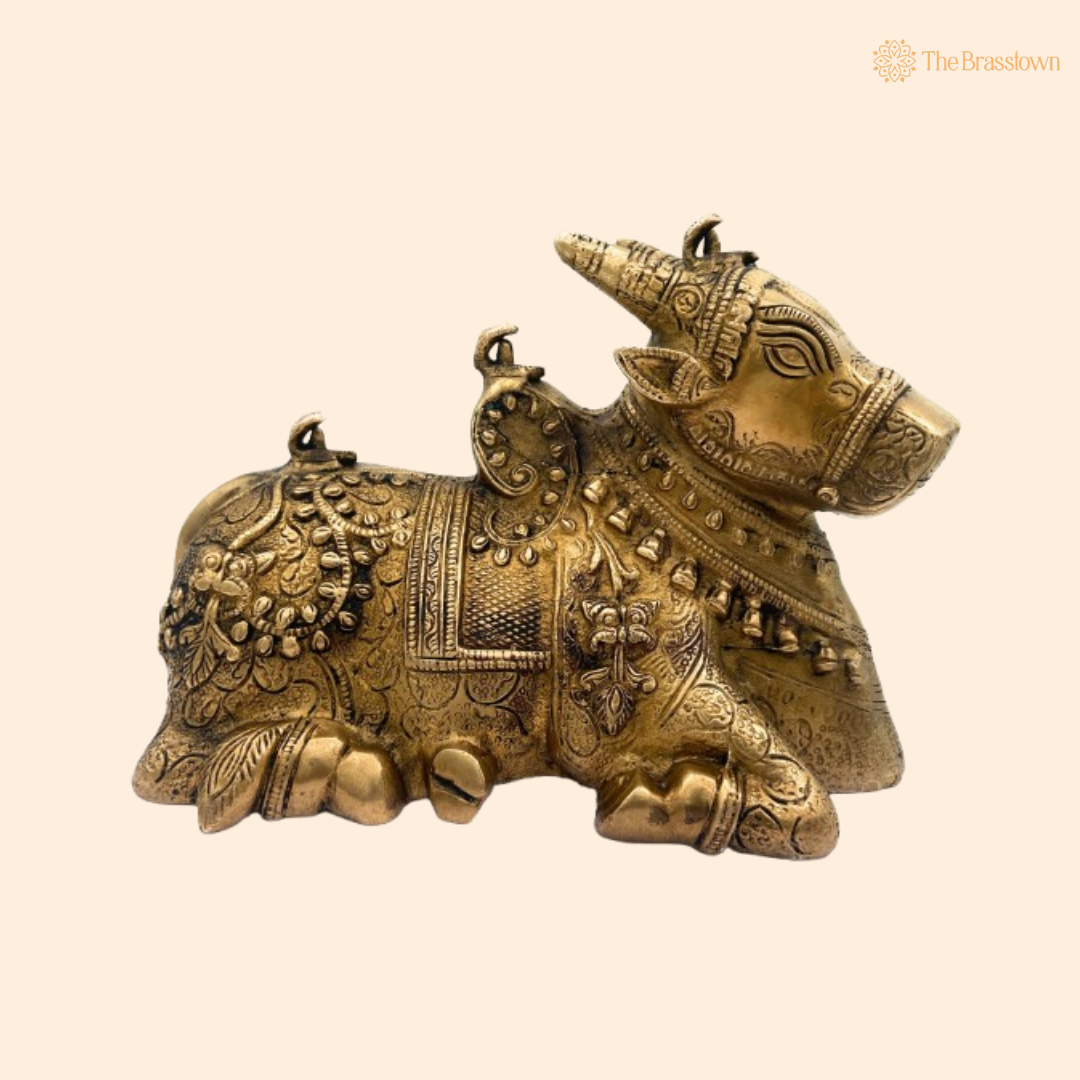 Ornate Handcrafted Brass Nandi Statue 6.5 Inch