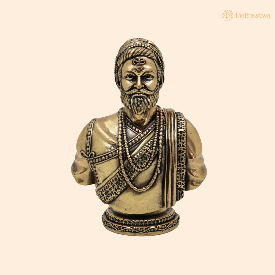 Brass Shivaji Maharaj Idol – Chhatrapati Shivaji Murti, Raje Shivaji Bhonsle Statue for Home Décor, Office &amp; Gifting 4 Inch
