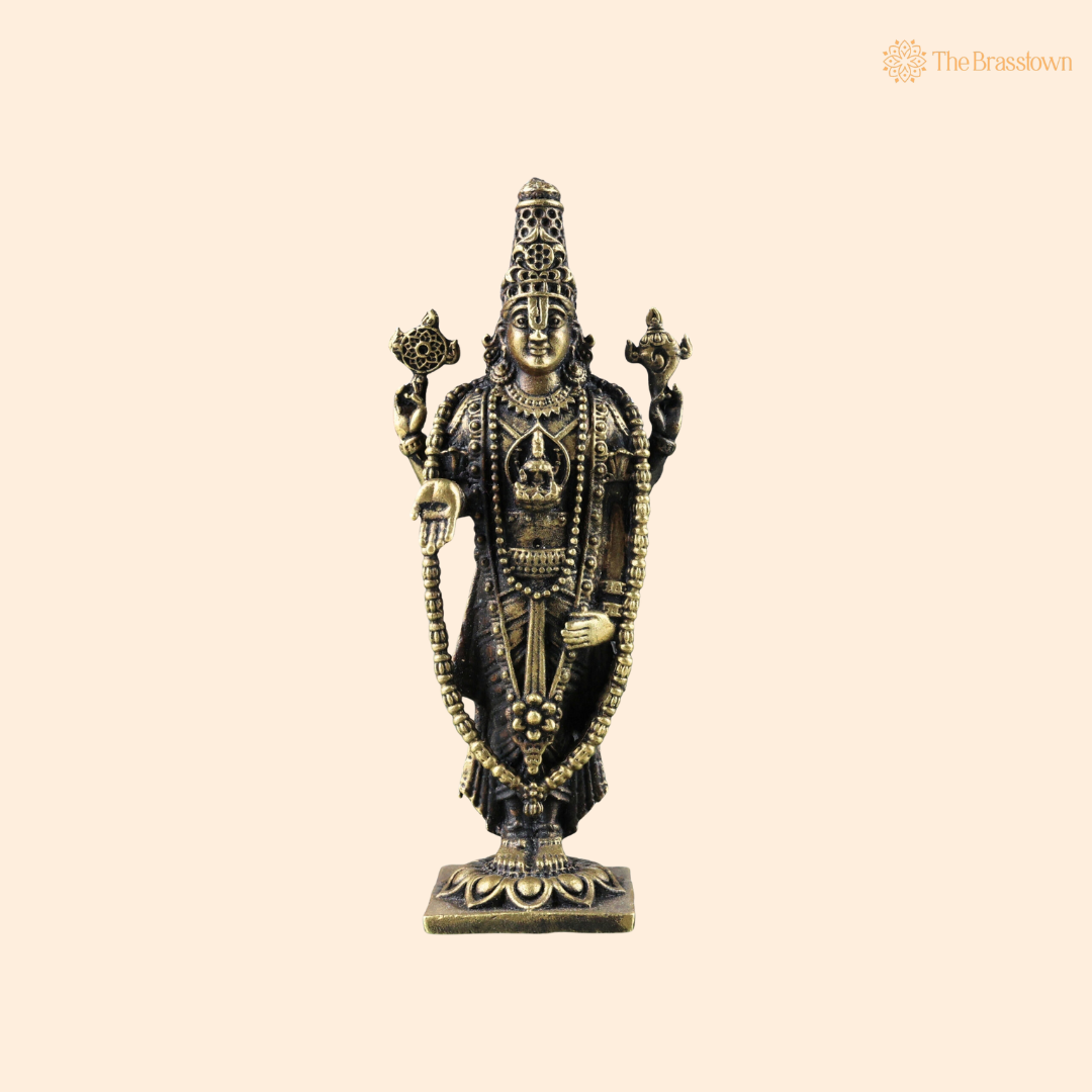Brass Venkateshwara Balaji Idol 4 Inch front view – pure brass handcrafted India