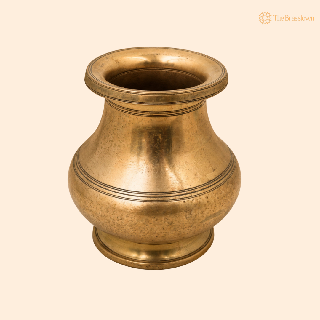 Brass Vintage Lota Kalash For Pooja – Traditional Pital Gangajali Kamandal for Puja, Ganga Jal Storage, Rishi Muni Kalash &amp; Hindu Rituals 5.5 Inch