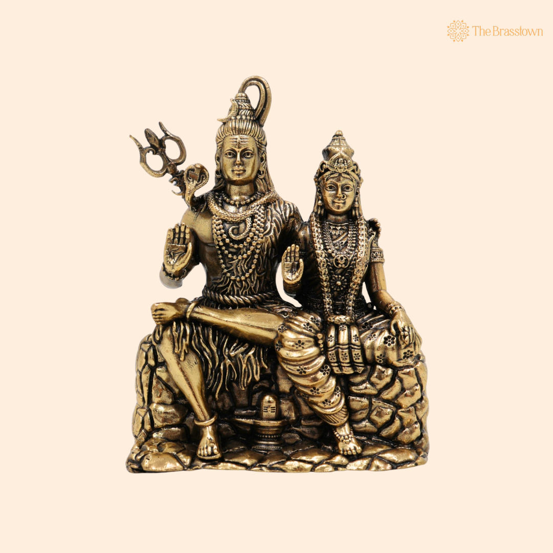 Brass Handcrafted Shiva Parivar Idol 4.5 Inch front view – pure brass handcrafted India