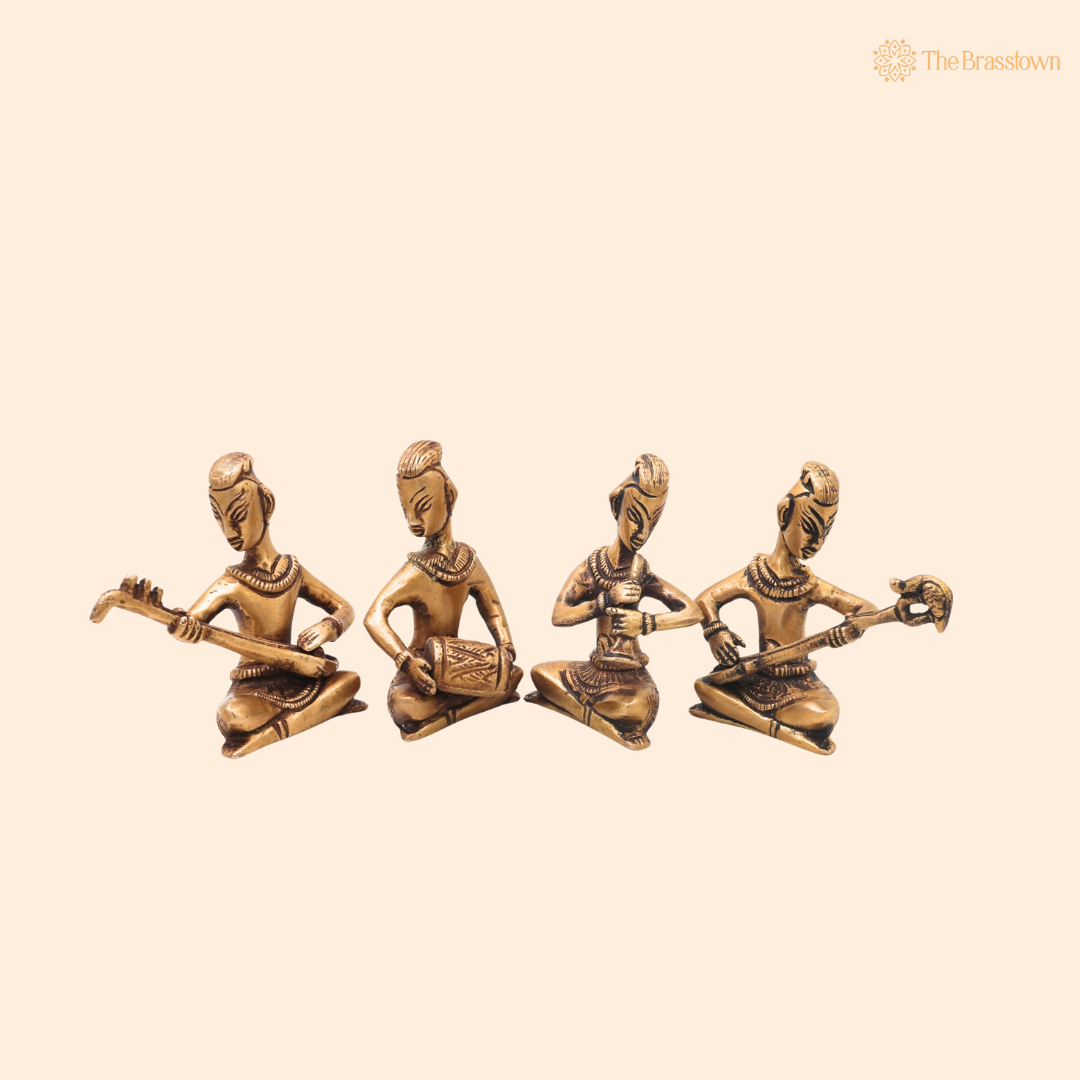 Handcrafted Brass Musician Set of 4 – Traditional Brass Musical Figurines Orchestra Sculpture for Home Décor &amp; Luxury Gifting 4 Inch