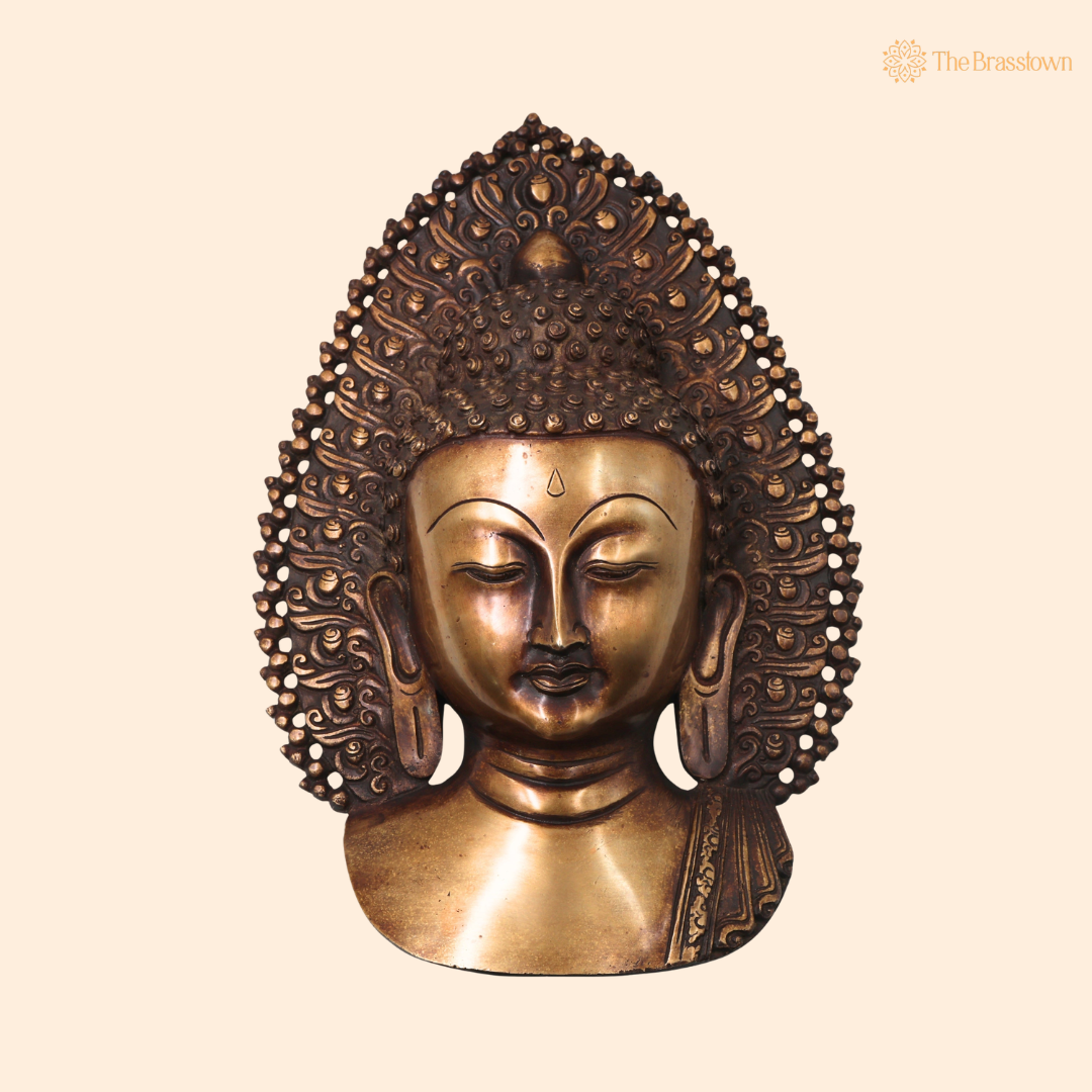 Brass Buddha Face Wall Decor – A Symbol of Serenity and Enlightenment 14 Inch
