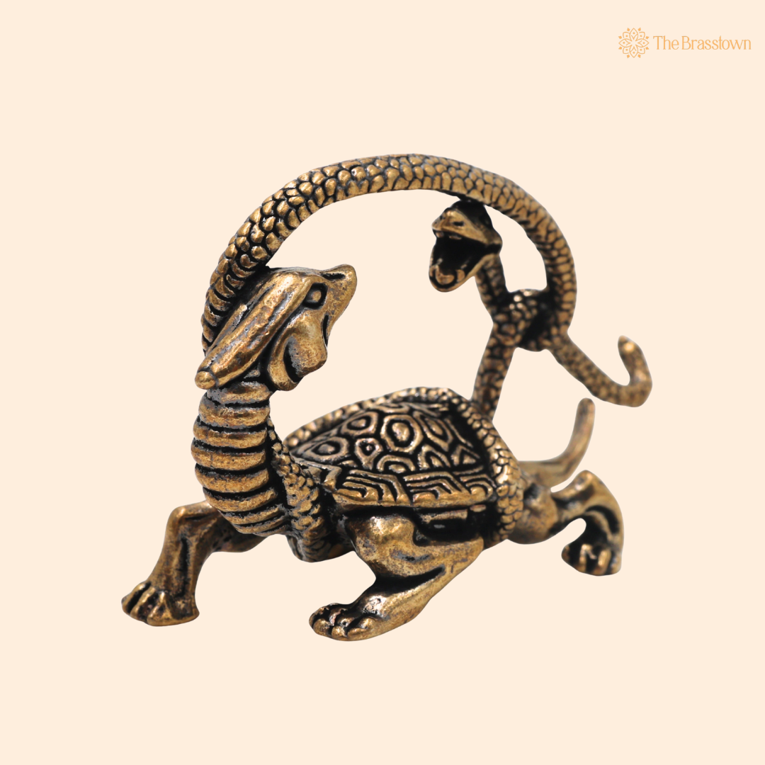 Brass Naag Kurma Tortoise Sculpture – Vastu &amp; Feng Shui Symbol for Stability, Wealth &amp; Protection 1.5 Inch