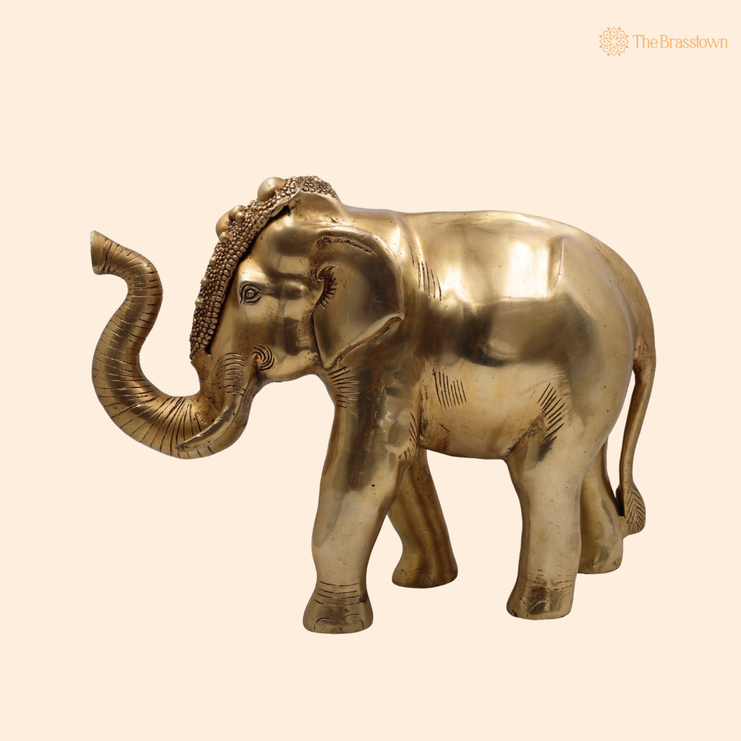 Brass Elephant Idol (Gajraj) – Decorative Elephant Statue for Home, Office &amp; Spiritual Décor 12 Inch