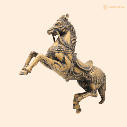 Premium Brass Ghoda Idol 9 Inch front view – pure brass handcrafted India