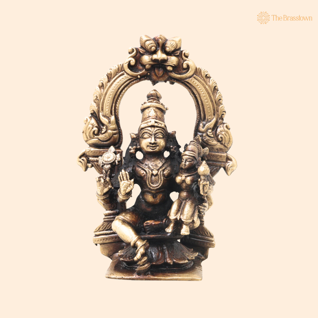 Traditional Brass Lakshmi Narasimha Idol – Traditional Narayana Swamy Chola Style Sculpture for Pooja, Home Mandir, Spiritual Décor &amp; Gifting 4 Inch