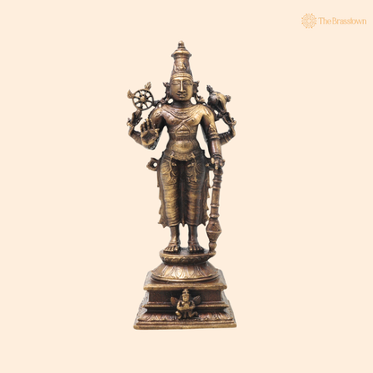 Unique Brass Vishnu Idol –  Handcrafted Narayana Govinda Murti Traditional Chola Sculpture for Pooja Home Decor Gifting Spiritual Decor 5 Inch