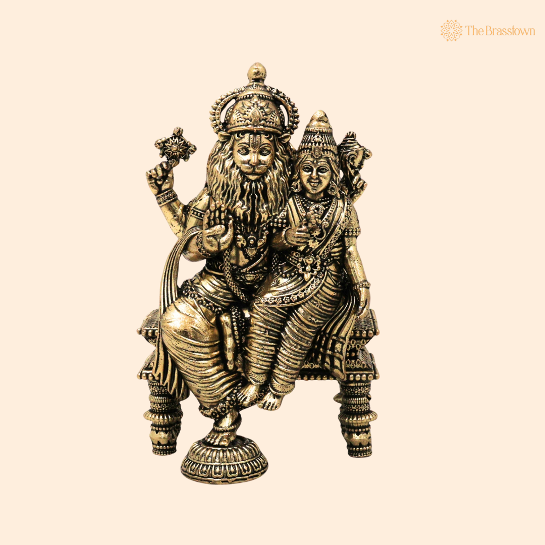 Brass Lakshmi Narasimha Swamy Idol 4.5 Inch front view – pure brass handcrafted India
