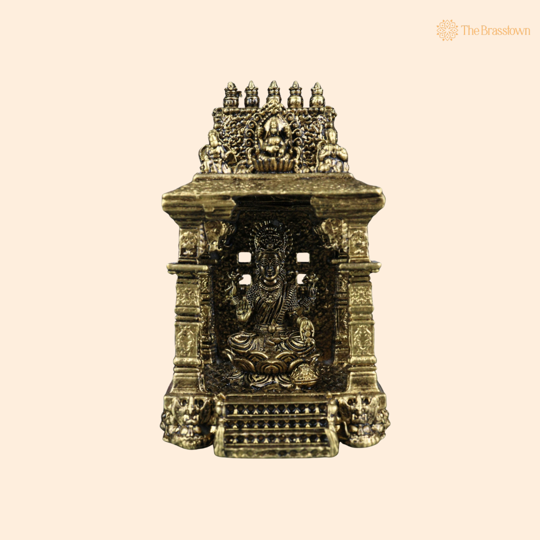 Brass Mahalakshmi Idol 3 Inch front view – pure brass handcrafted India