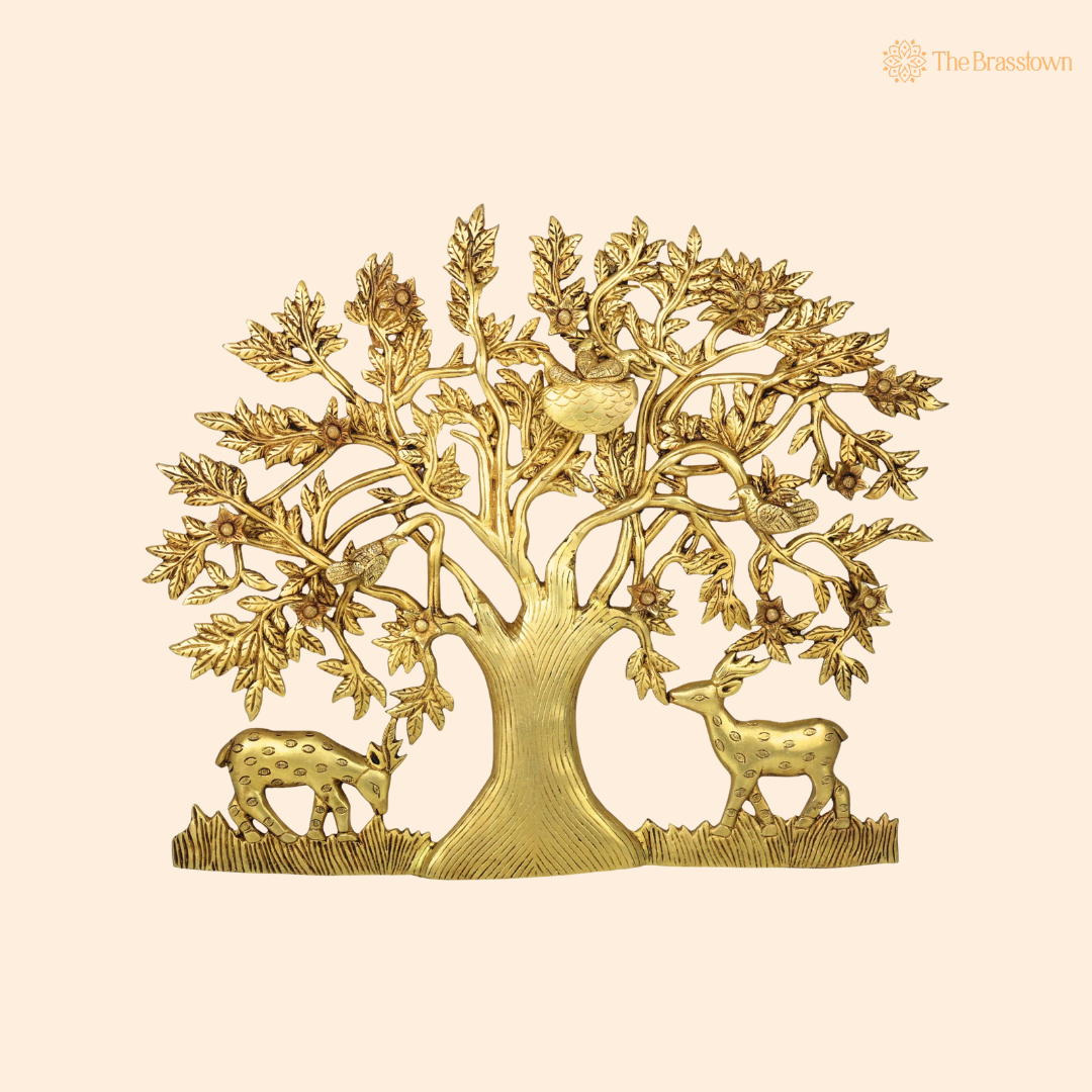 Handcrafted Brass Kalpavriksha Tree of Life Wall Hanging – Sacred Vastu &amp; Feng Shui Peetal Décor for Home, Living Room &amp; Pooja Space 16 Inch