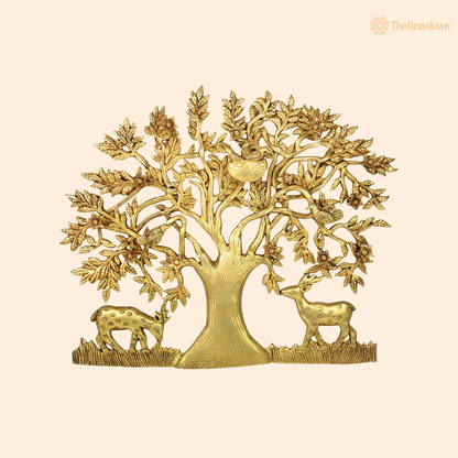 Handcrafted Brass Kalpavriksha Tree of Life Wall Hanging – Sacred Vastu &amp; Feng Shui Peetal Décor for Home, Living Room &amp; Pooja Space 16 Inch