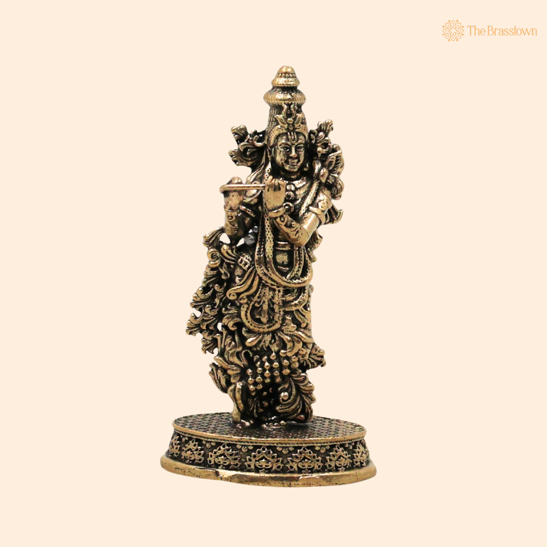 Brass Krishna Idol 3 Inch front view – pure brass handcrafted India