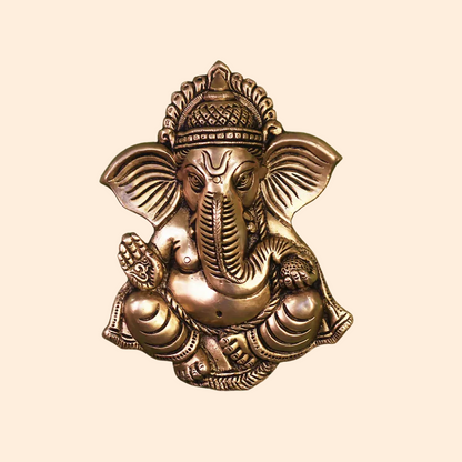 Handcrafted Brass Ganesha Face for 10 Inch front view – pure brass handcrafted India