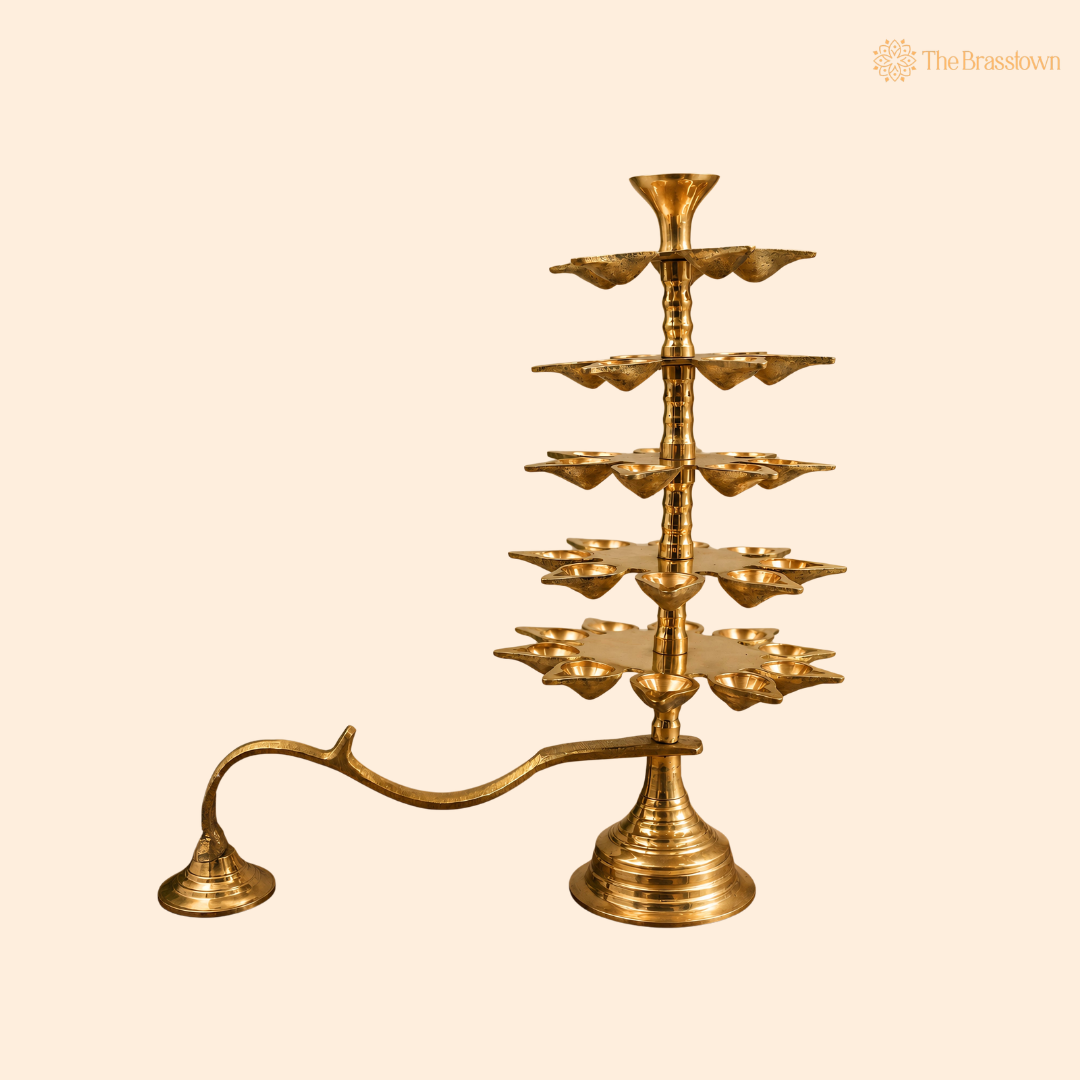 Brass 5 Layer Aarti Lamp – Traditional 5 Tier Deepam (Tripadi / Trishreni Deepam) for Home Mandir, Temple &amp; Festival Pooja Décor 14 Inch