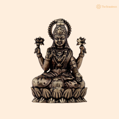 Brass Lakshmi Sitting on Lotus 2.5 Inch front view – pure brass handcrafted India