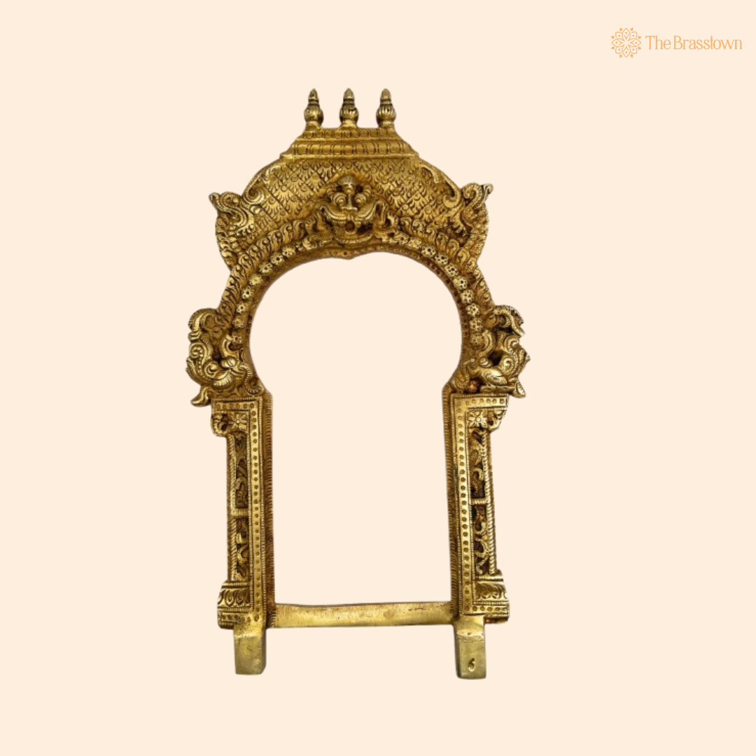 Antique Brass Temple Arch with Intricate Motifs 12 Inch