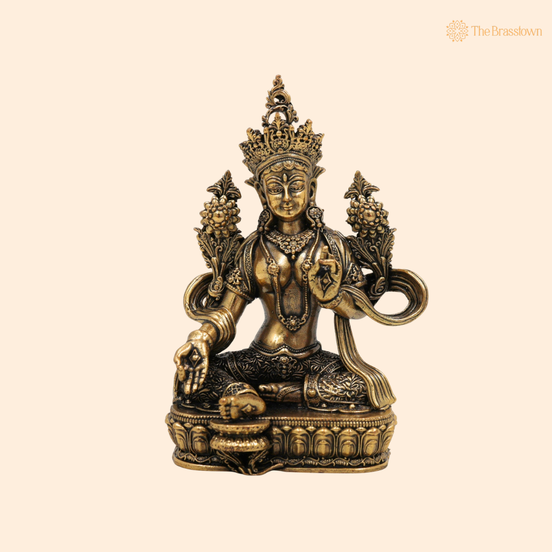 Brass Tara Ma Idol – Handcrafted Tara Maa Murti (Ugratara / Mahaugrotara) for Puja, Home Mandir &amp; Spiritual Décor 4.5 Inch