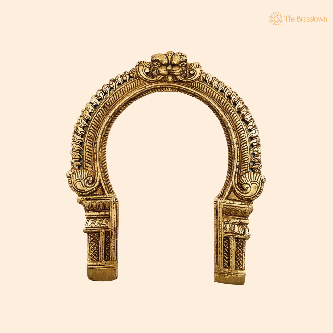 Handcrafted Brass Kirtimukha For Diety Prabhaval Arch – Handcrafted Arch Backdrop Wall Hanging for Home Temple, Deity Décor &amp; Spiritual Ambience 9 Inch
