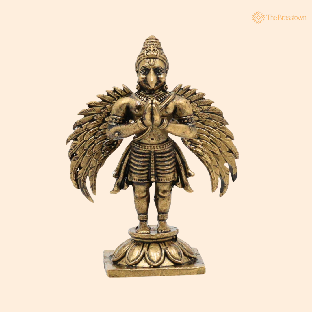 Brass Garuda Idol 3 Inch front view – pure brass handcrafted India